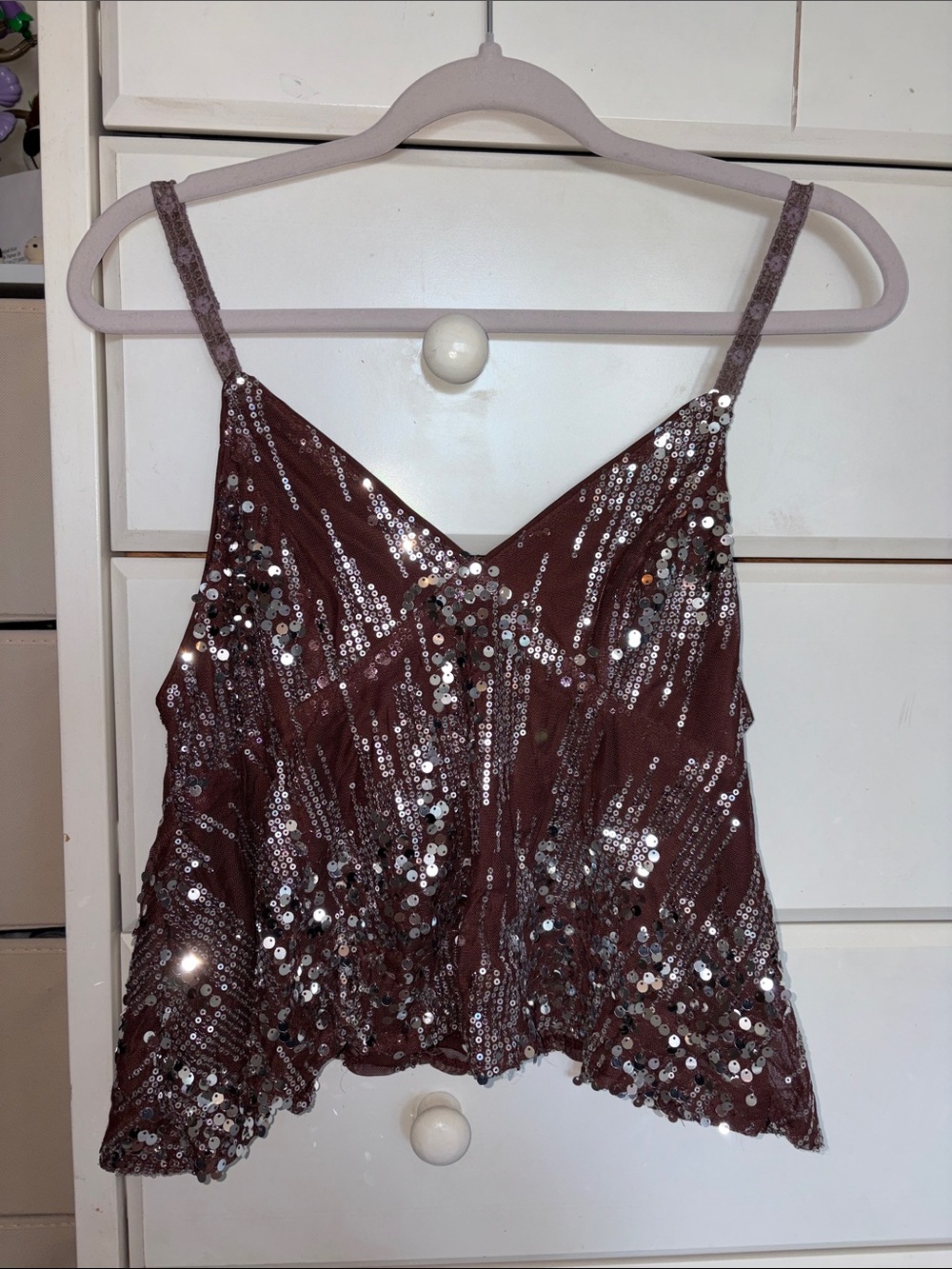 Women's Burgundy Sequined Cami Top